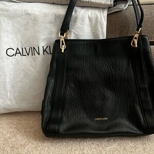 Calvin Klein Black Shoulder Bag with Gold Accents